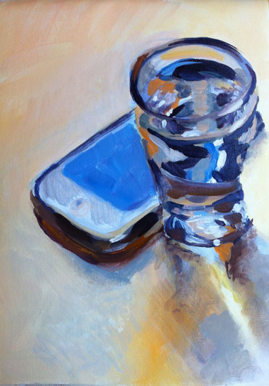 iPhone with water glass painting