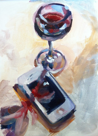 iPhone with wine painting